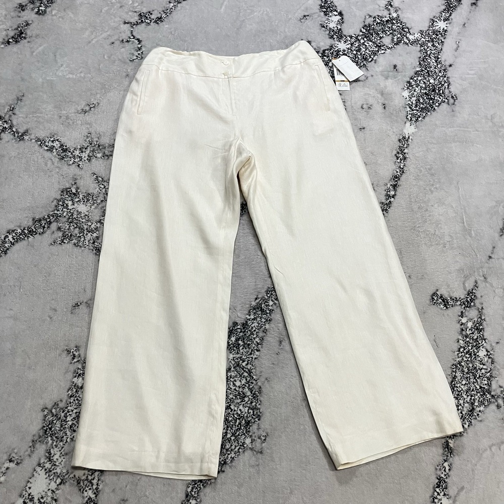 Jones New York Collection Woman Ivory Linen Wide Legā Pants Size 16W NWT